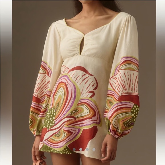 Anthropologie Cream and Green Long Sleeve Dress - Picture 1 of 5